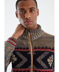 Leif Nelson Men's Men s Knit Jacket with Zipper, Norwegian Pattern