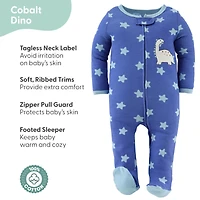 The Peanutshell 3pk Cotton Sleeper Set for Baby Boy, Cobalt Dino