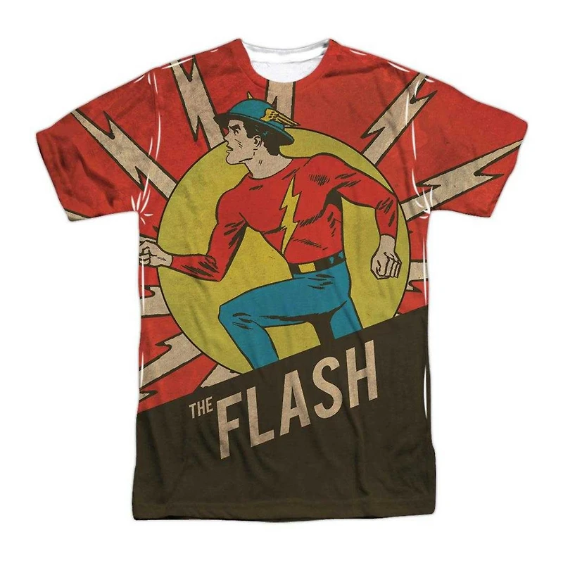 Dc Flash Mens Comics Vintage Comic (Front/Back Print) Short Sleeve Adult Poly Crew Tee / T-Shirt