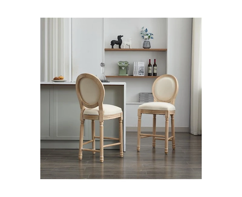 Solid Wood Bar Stools Set of 2, French Country Style Bar Chairs with Upholstered Cushions and Backrest-The Pop Home