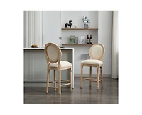 Solid Wood Bar Stools Set of 2, French Country Style Bar Chairs with Upholstered Cushions and Backrest-The Pop Home