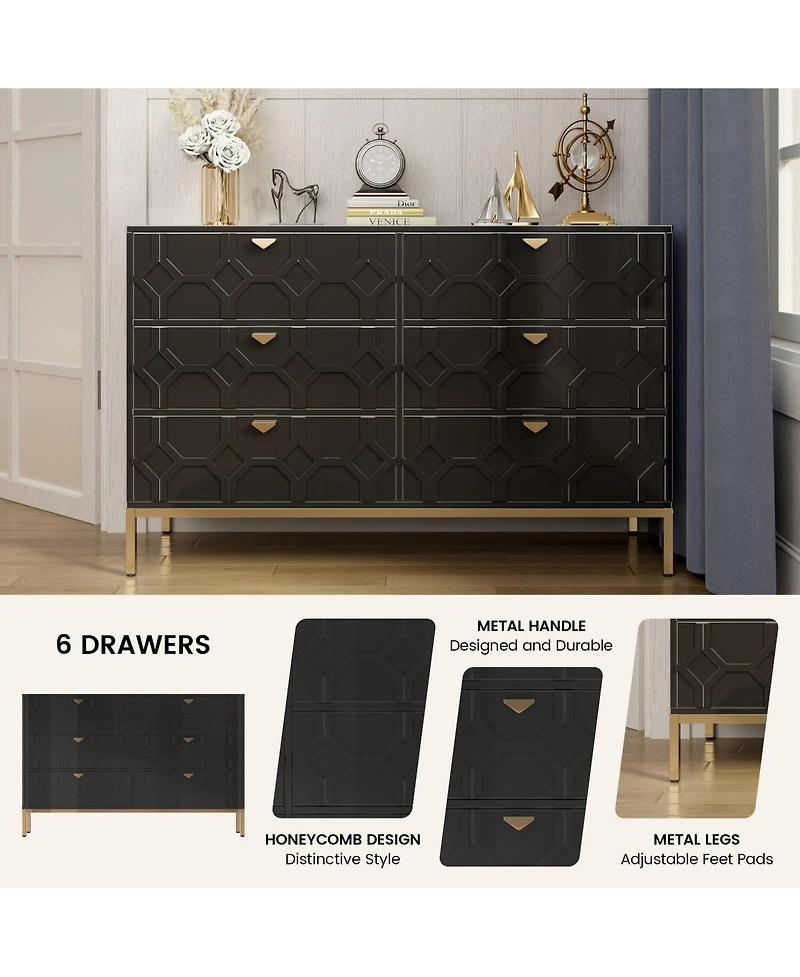 Wooden 6-Drawer Storage Cabinet Table