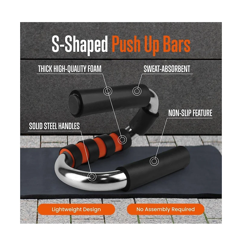 Squatz Adjustable Pull-Up and S-Type Push-Up Bars for Home Strength Training