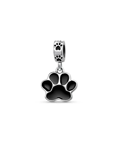 Bling Jewelry Bff Pet Lover Black Dog Cat Paw Print Dangle Charm Bead European Bracelet