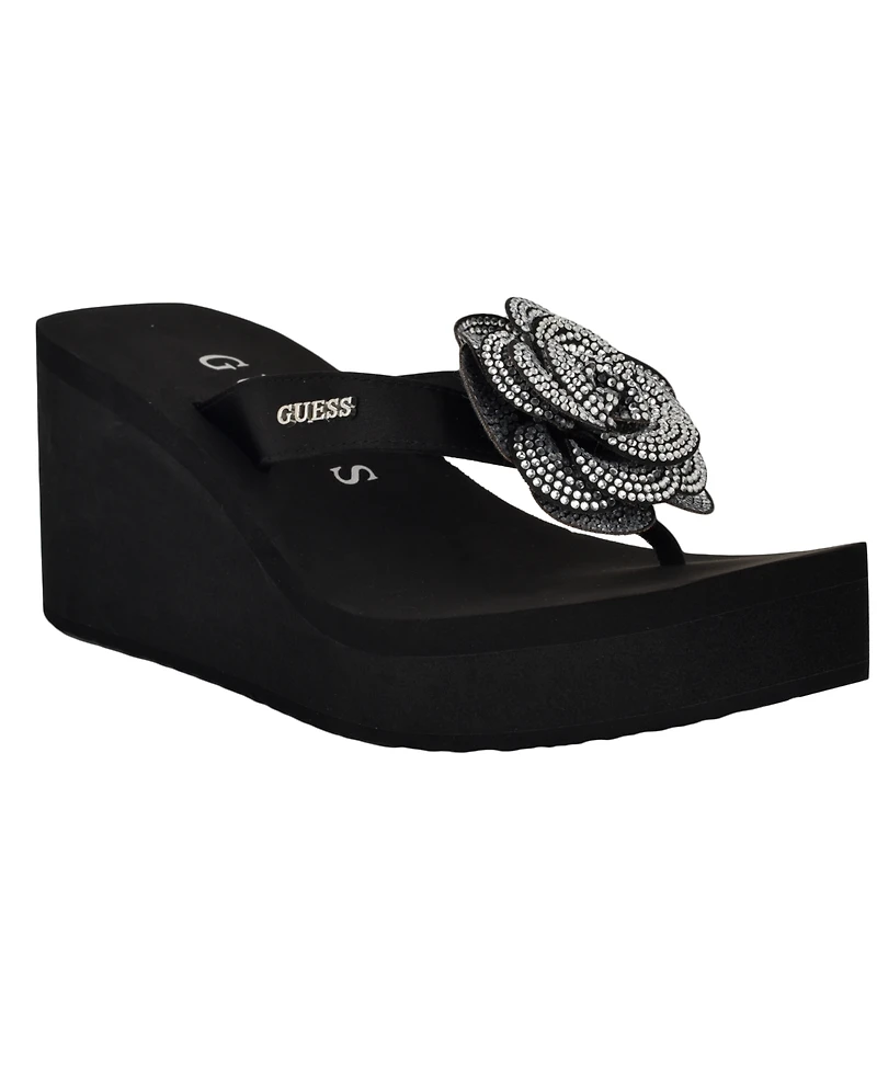 Guess Women's Damani Rhinestone Flower Eva Platform Wedge Sandals
