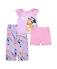 Bluey Toddler Girls Short Frill Sleeve Tank, Shorts and Open Leg Pants, 3-Piece Pajama Set