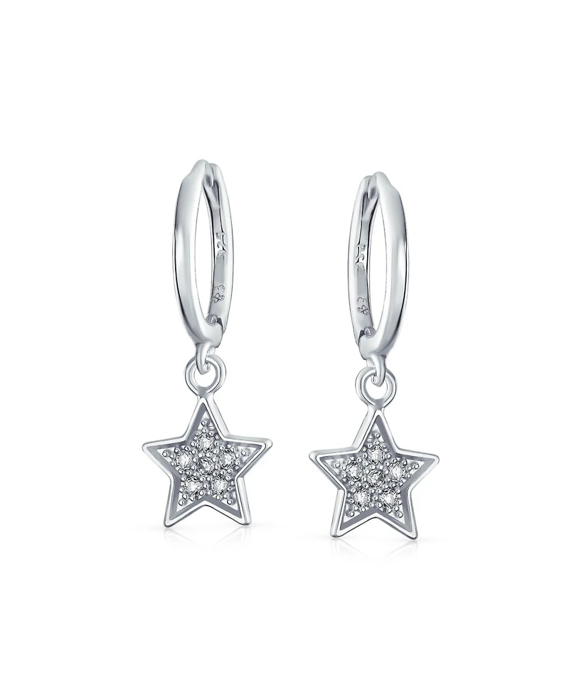 Bling Jewelry American Patriotic Dangle Chandelier Earrings with Cz Stars Sterling Silver