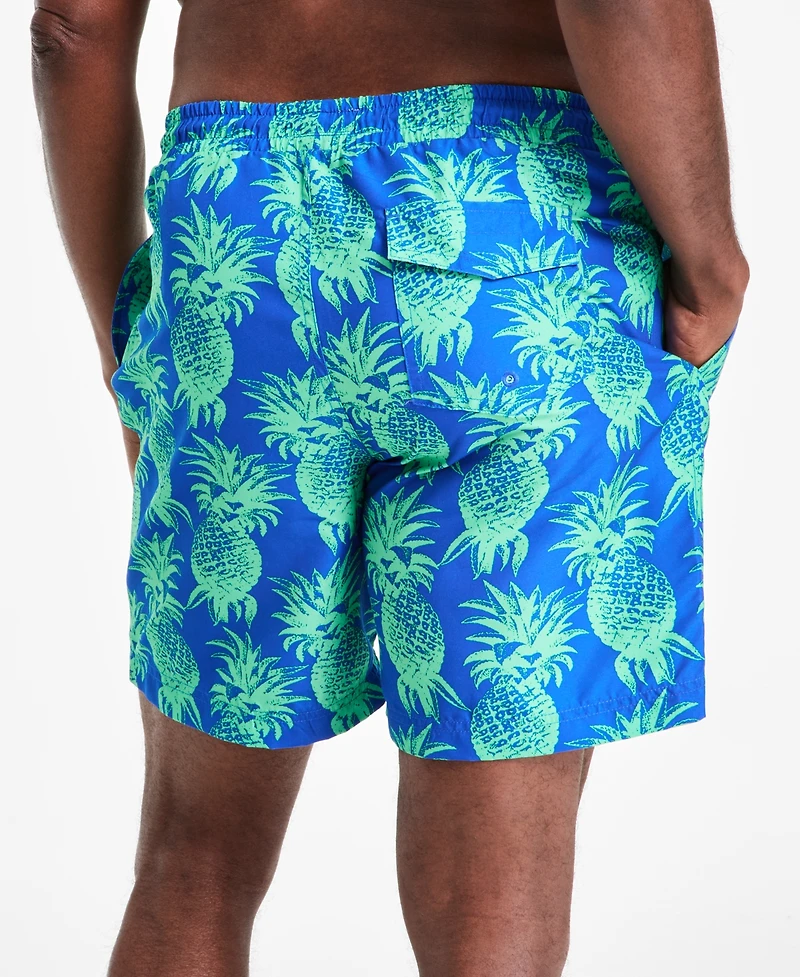 Club Room Men's Pineapple Palm Print Drawstring 7" Swim Trunks, Exclusively at Macy's