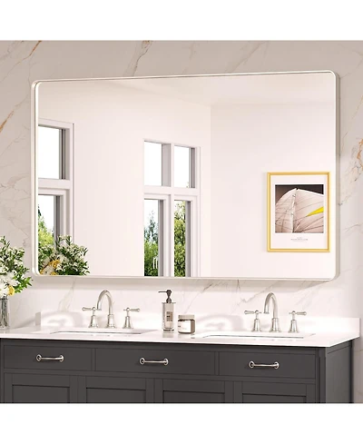 Keonjinn 55x30 Inch Brushed Gold Bathroom Vanity Mirror Tempered Glass Metal Framed
