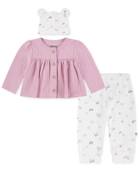 Huggies Baby Girls Cotton Cardigan, Pants & Hat, 3-Piece Set