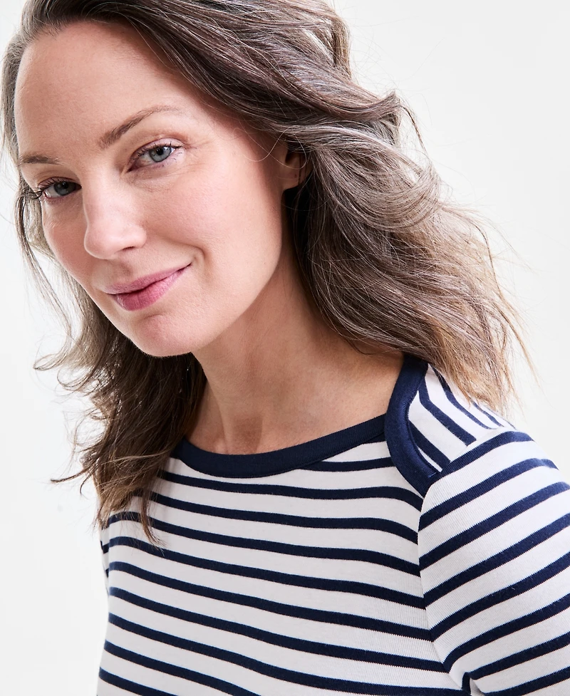 Style & Co Women's Printed Pima Cotton 3/4-Sleeve Top, Exclusively at Macy's