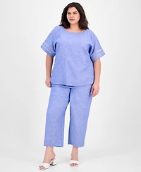 Anne Klein Plus Button-Back Short-Sleeve Blouse