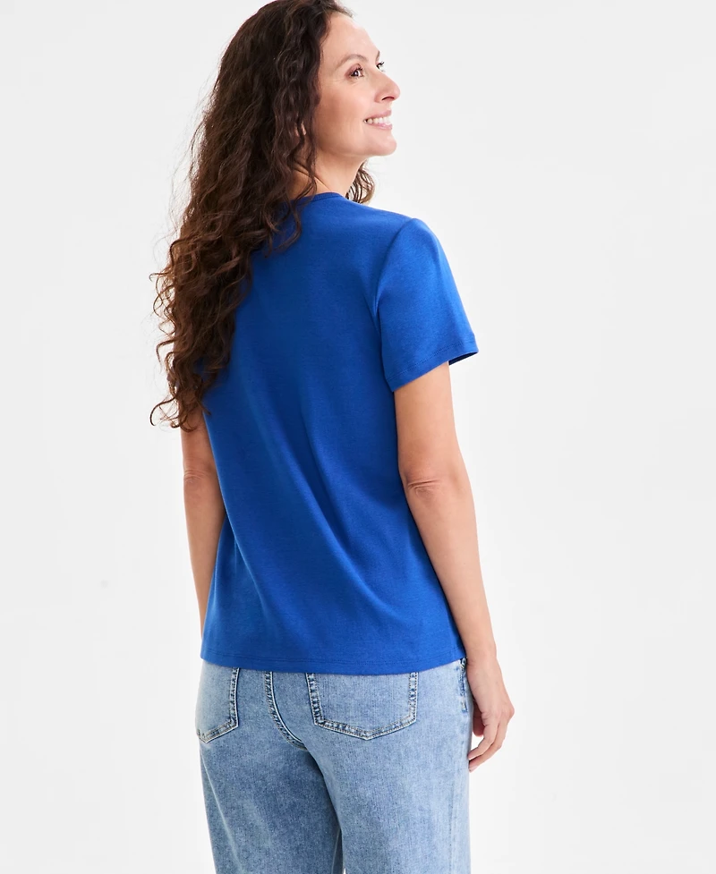 Style & Co Women's Cotton Short Sleeve V-Neck Top, Exclusively at Macy's