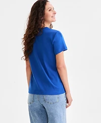 Style & Co Women's Cotton Short Sleeve V-Neck Top, Exclusively at Macy's