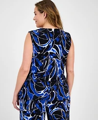 Anne Klein Plus Printed Surplice-Neck Sleeveless Top