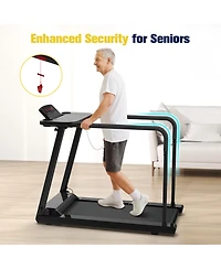 Redliro Walking Treadmill for Seniors with Long Handrails 300 lbs Capacity Recovery Fitness Exercise Machine Heart Rate Sensor with Desk & Cup Holder