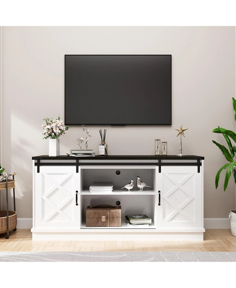 Farmhouse Tv Stand with Storage 58" Entertainment Center with Sliding Barn Door Media Tv Console with Height Adjustable Shelves for Living Room