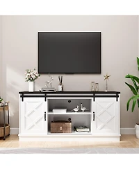 Farmhouse Tv Stand with Storage 58" Entertainment Center with Sliding Barn Door Media Tv Console with Height Adjustable Shelves for Living Room