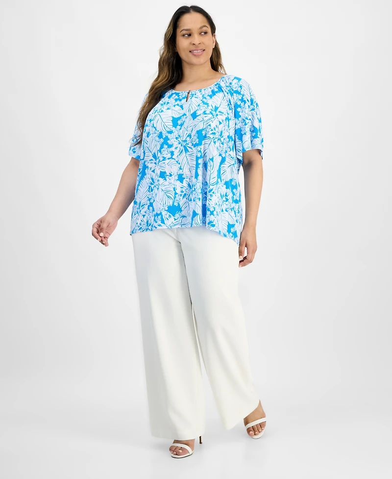 Ak Anne Klein Plus Size Floral-Print Short-Sleeve Top