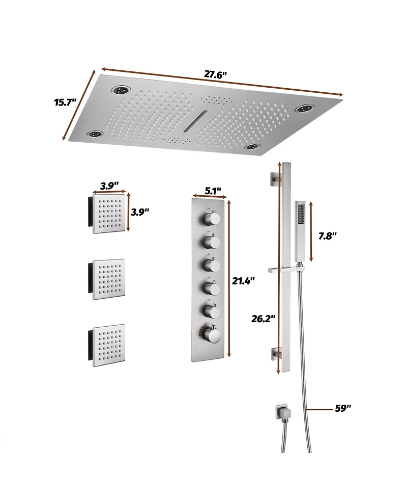 64 Color Luxury Led Shower System with Handheld Shower Shower Faucet Set with Side Body Sprayer Ceiling Rain Shower Head, Brushed Nickel