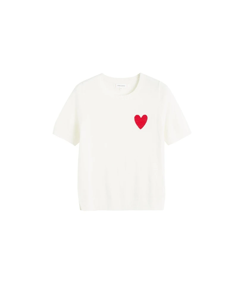Chinti & Parker Women's Pure Merino Heart Breton Short Sleeve Sweater