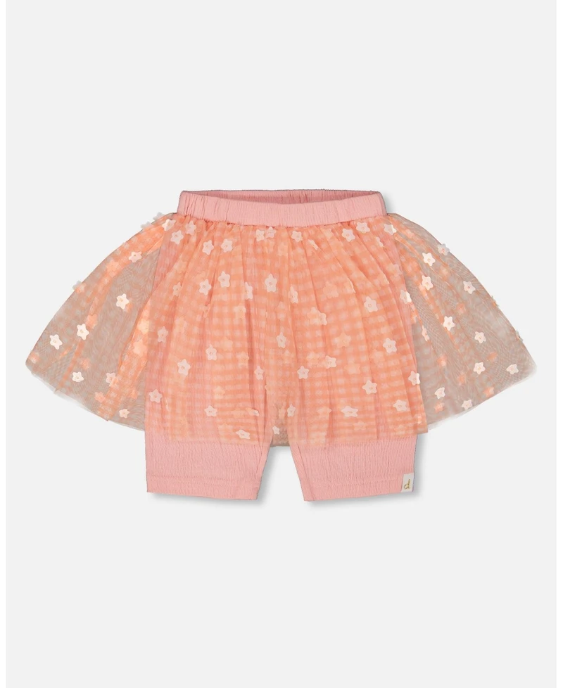 Deux par Deux Toddler Girls Crinkle Biker Short With Flower Mesh Skirt Light Old Pink - Toddler|Child