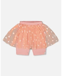 Deux par Deux Toddler Girls Crinkle Biker Short With Flower Mesh Skirt Light Old Pink - Toddler|Child