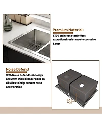 Casainc 33inch L x 22inch W Double Basin Drop-in Kitchen Sink with Accessories
