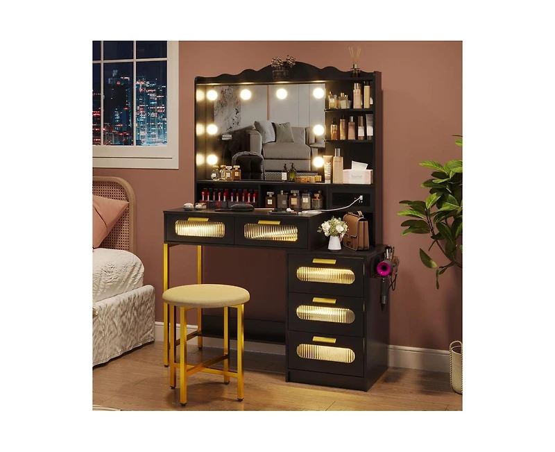 Vlsrka Vanity Makeup Desk with Mirror and Lights