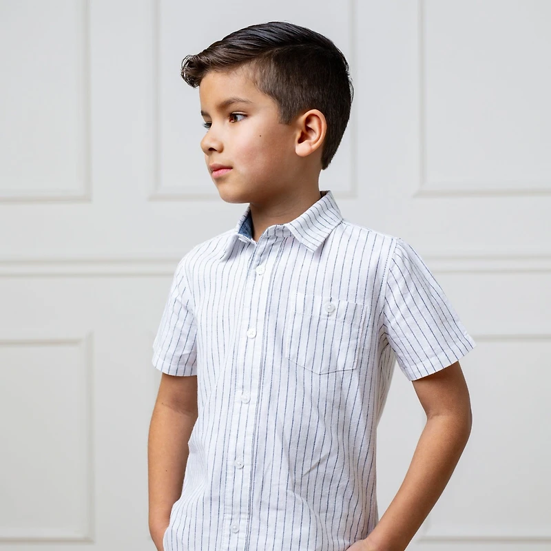 Hope & Henry Boys Linen Short Sleeve Button Down Shirt