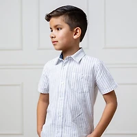 Hope & Henry Boys Linen Short Sleeve Button Down Shirt