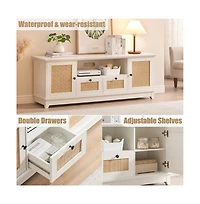 gaomon Rattan Tv Stand for 65 Inch Tv, White Entertainment Center Modern Tv Console Table
