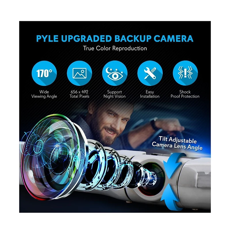 Pyle License Plate Car Rearview Backup Camera, Waterproof, Adjustable, Distance Scale Lines
