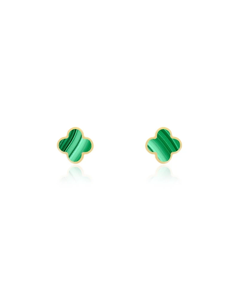 The Lovery Mini Malachaite Clover Stud Earrings 14K Gold