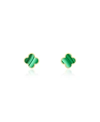 The Lovery Mini Malachaite Clover Stud Earrings 14K Gold