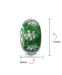 Bling Jewelry Christmas Charm Bead Snowflake Green Murano Glass Spacer for European Bracelets