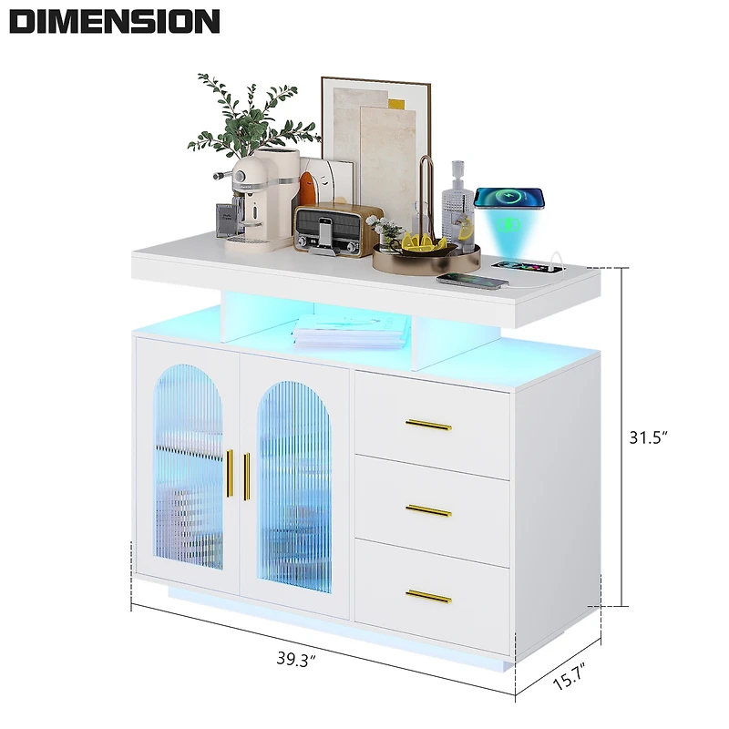 Vlsrka Wine Bar Storage Cabinet with Led Lights