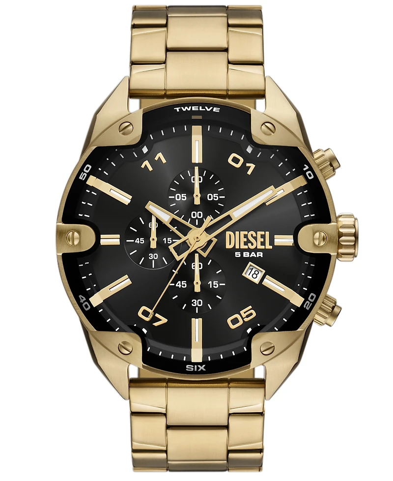 Diesel Men's Spiked Quartz Chronograph Gold Stainless Steel Watch, 49mm