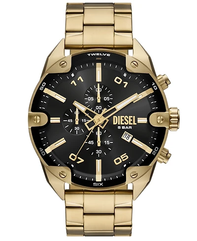 Diesel Men's Spiked Quartz Chronograph Gold Stainless Steel Watch, 49mm