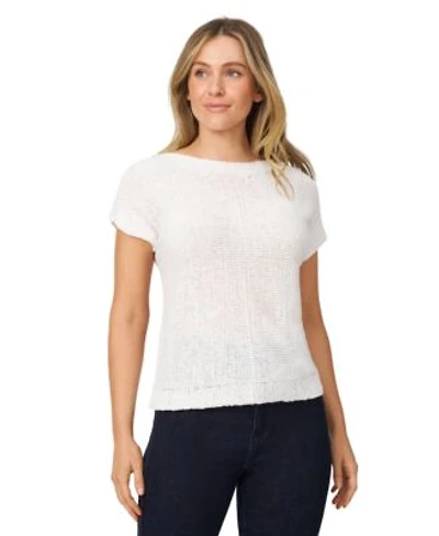 Melissa Paige Womens Button Back Short Sleeve Tape Yarn Sweater
