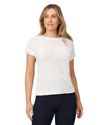 Melissa Paige Womens Button Back Short Sleeve Tape Yarn Sweater