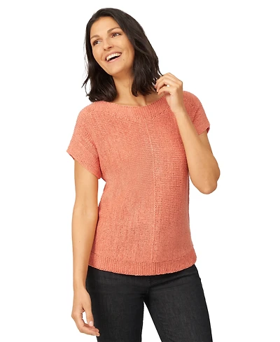 Melissa Paige Women's Button-Back Short-Sleeve Tape-Yarn Sweater