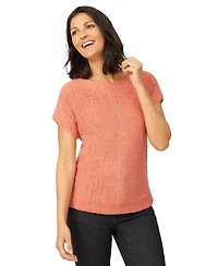 Melissa Paige Women's Button-Back Short-Sleeve Tape-Yarn Sweater