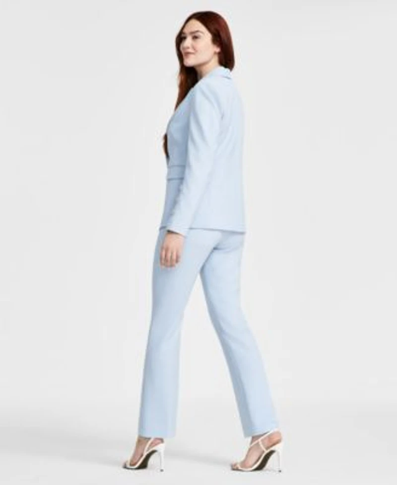 Tahari Asl Womens One Button Twill Blazer Floral Top Flare Leg Pants