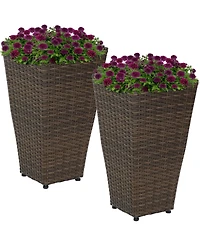 Modern Decorative Standing Square Polyrattan Planter Containers - Brown - 2-Pack