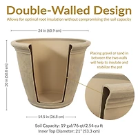 Anjelica 24" Double-Walled Polyresin Outdoor Planter with Uv-Resistant Beige Finish - Set of 4