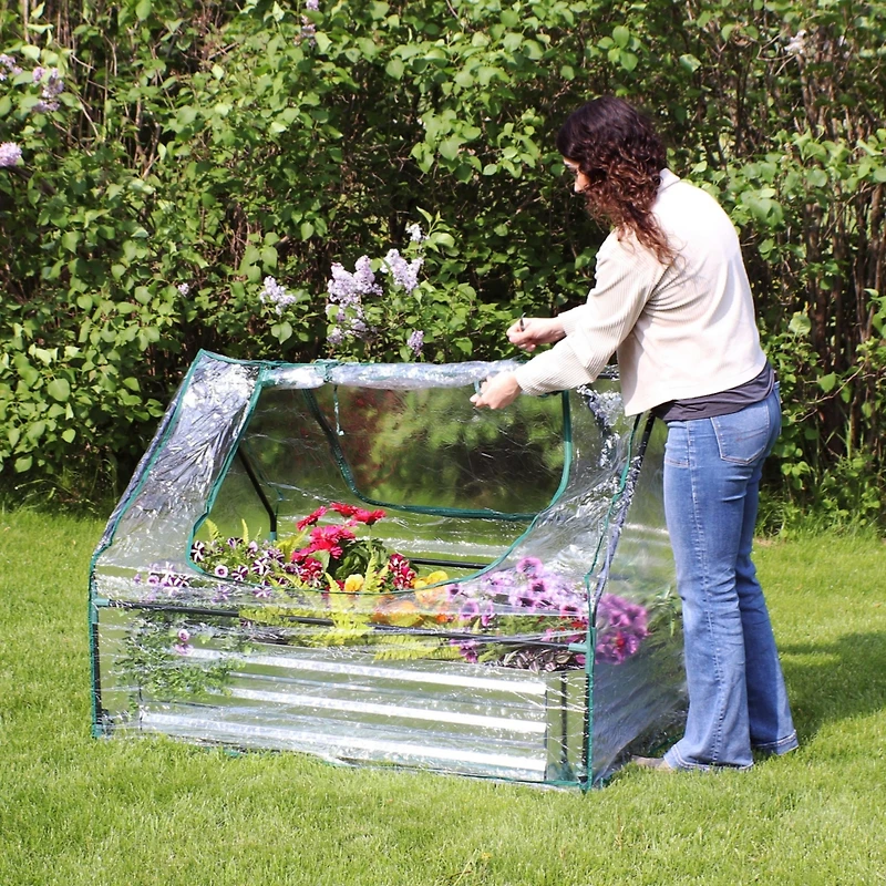 Raised Garden Bed with Cover Outdoor Mini Greenhouse Kit with 2 Zippered Doors - Clear - 4' x 3'