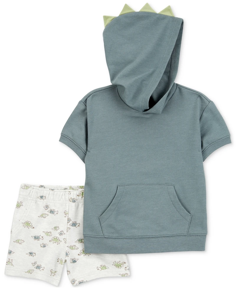 Carter's Toddler Boys Dinosaur Hooded Top & Shorts, 2-Piece Set