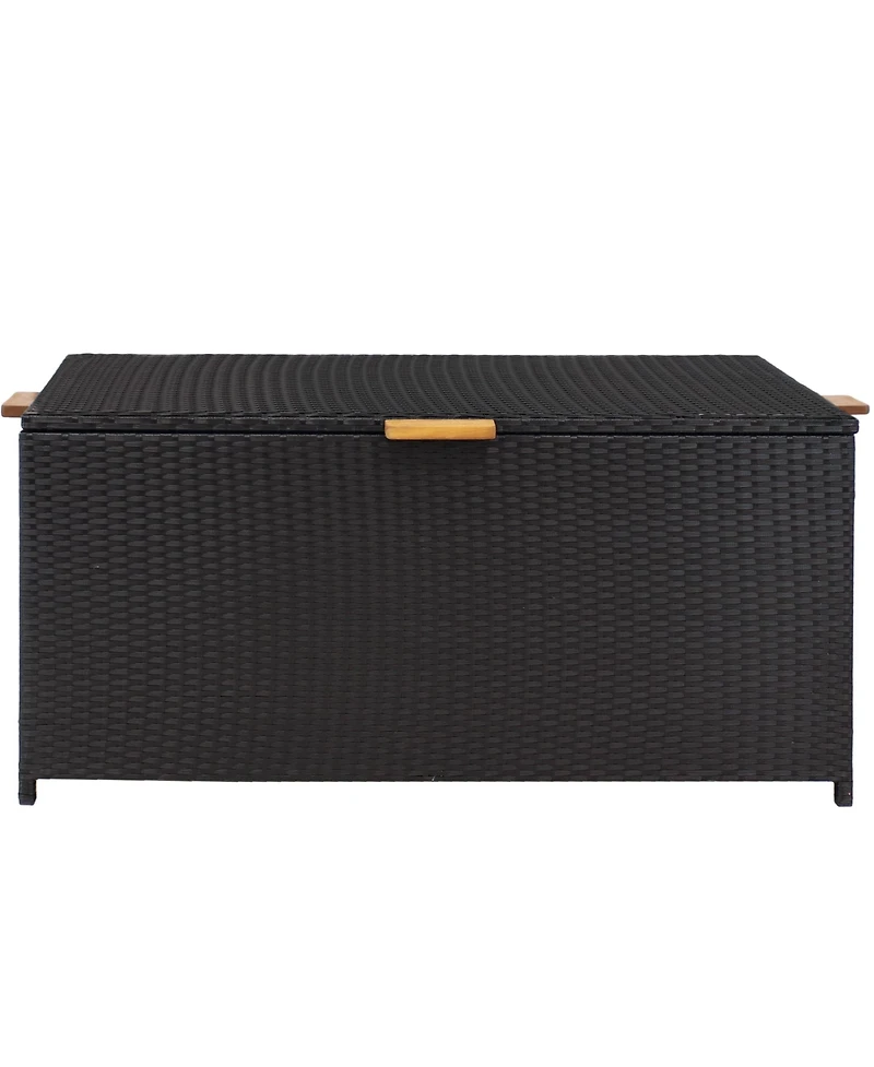 75 Gallon Indoor/Outdoor Acacia Wood and Resin Wicker Storage Deck Box with Hinged Lid