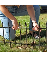 Roman Decorative Garden Fence Panels - Iron Border Fence - 22” W x 18” H Per Panel - Black - Set of 5 - 9' Length